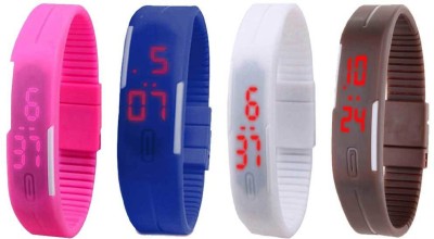 NS18 Silicone Led Magnet Band Combo of 4 Pink, Blue, White And Brown Digital Watch  - For Boys & Girls   Watches  (NS18)