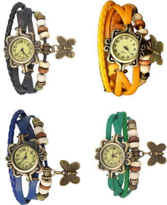 

NS18 Vintage Butterfly Rakhi Combo of 4 Black, Blue, Yellow And Green Watch - For Women