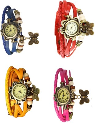 NS18 Vintage Butterfly Rakhi Combo of 4 Blue, Yellow, Red And Pink Analog Watch  - For Women   Watches  (NS18)
