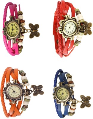 NS18 Vintage Butterfly Rakhi Combo of 4 Pink, Orange, Red And Blue Analog Watch  - For Women   Watches  (NS18)