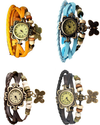 

Kissu Vintage Rakhi Combo of 4 Yellow, Brown, Sky Blue And Black Watch - For Women
