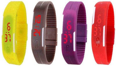 NS18 Silicone Led Magnet Band Watch Combo of 4 Yellow, Brown, Purple And Red Digital Watch  - For Couple   Watches  (NS18)