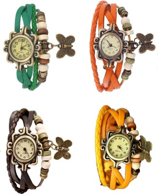 NS18 Vintage Butterfly Rakhi Combo of 4 Green, Brown, Orange And Yellow Analog Watch  - For Women   Watches  (NS18)