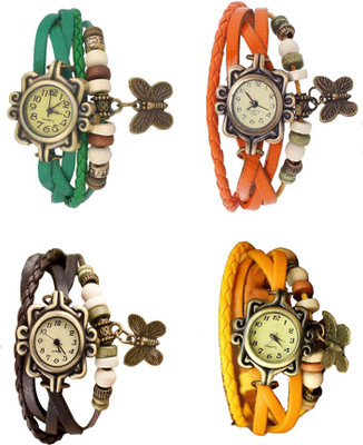 

NS18 Vintage Butterfly Rakhi Combo of 4 Green, Brown, Orange And Yellow Watch - For Women