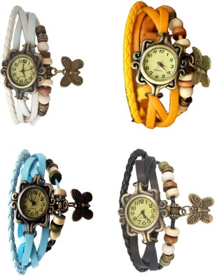NS18 Vintage Butterfly Rakhi Combo of 4 White, Sky Blue, Yellow And Black Analog Watch  - For Women   Watches  (NS18)