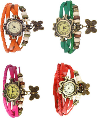 

Kissu Vintage Rakhi Combo of 4 Orange, Pink, Green And Red Watch - For Women