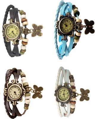 NS18 Vintage Butterfly Rakhi Combo of 4 Black, Brown, Sky Blue And White Analog Watch  - For Women   Watches  (NS18)