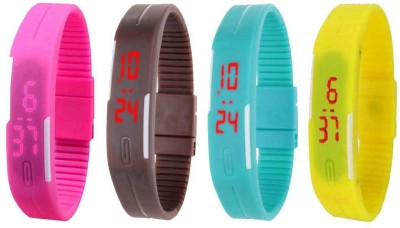 NS18 Silicone Led Magnet Band Combo of 4 Pink, Brown, Sky Blue And Yellow Digital Watch  - For Boys & Girls   Watches  (NS18)