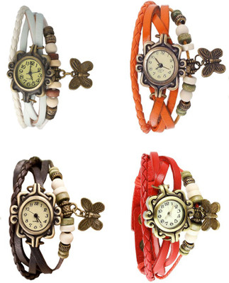 

Kissu Vintage Rakhi Combo of 4 White, Brown, Orange And Red Watch - For Women