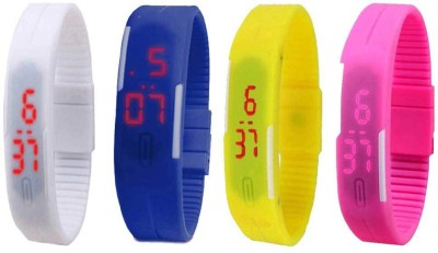 NS18 Silicone Led Magnet Band Watch Combo of 4 White, Blue, Yellow And Pink Digital Watch  - For Couple   Watches  (NS18)