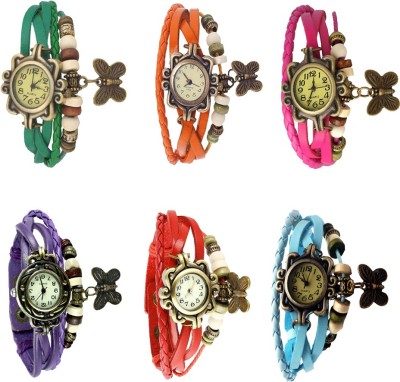 NS18 Vintage Butterfly Rakhi Combo of 6 Green, Orange, Pink, Purple, Red And Sky Blue Analog Watch  - For Women   Watches  (NS18)