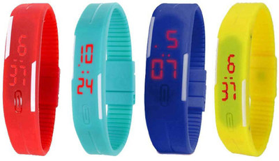 

Kissu Led Magnet Band Combo of 4 Red, Sky Blue, Blue And Yellow Watch - For Men & Women