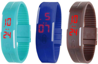 

Kissu Led Band Watch Combo of 3 Sky Blue, Blue And Brown Watch - For Couple