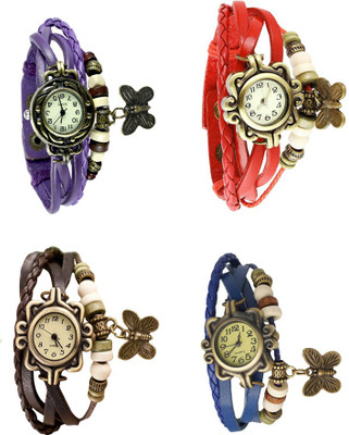 

NS18 Vintage Butterfly Rakhi Combo of 4 Purple, Brown, Red And Blue Watch - For Women