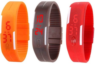 NS18 Silicone Led Magnet Band Combo of 3 Orange, Brown And Red Digital Watch  - For Boys & Girls   Watches  (NS18)