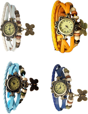 

Kissu Vintage Rakhi Combo of 4 White, Sky Blue, Yellow And Blue Watch - For Women