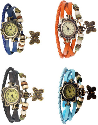 

Kissu Vintage Rakhi Combo of 4 Blue, Black, Orange And Sky Blue Watch - For Women