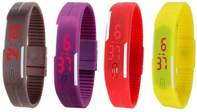 NS18 Silicone Led Magnet Band Combo of 4 Brown, Purple, Red And Yellow Digital Watch  - For Boys & Girls   Watches  (NS18)