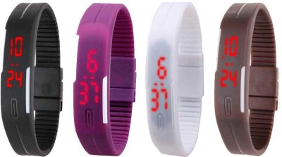 NS18 Silicone Led Magnet Band Combo of 4 Black, Purple, White And Brown Digital Watch  - For Boys & Girls   Watches  (NS18)