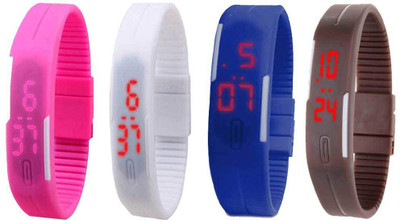 

NS18 Silicone Led Magnet Band Combo of 4 Pink, White, Blue And Brown Watch - For Boys & Girls