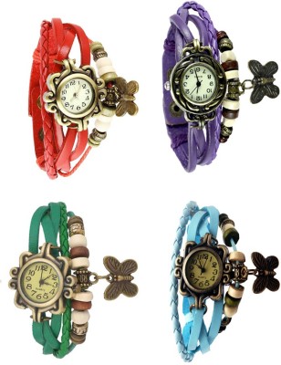NS18 Vintage Butterfly Rakhi Combo of 4 Red, Green, Purple And Sky Blue Analog Watch  - For Women   Watches  (NS18)