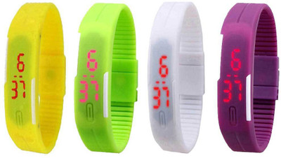 

Kissu Led Magnet Band Combo of 4 Yellow, Green, White And Purple Watch - For Men & Women