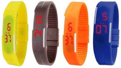 NS18 Silicone Led Magnet Band Combo of 4 Yellow, Brown, Orange And Blue Digital Watch  - For Boys & Girls   Watches  (NS18)