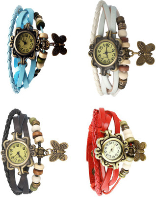 

NS18 Vintage Butterfly Rakhi Combo of 4 Sky Blue, Black, White And Red Watch - For Women