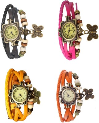 NS18 Vintage Butterfly Rakhi Combo of 4 Black, Yellow, Pink And Orange Analog Watch  - For Women   Watches  (NS18)