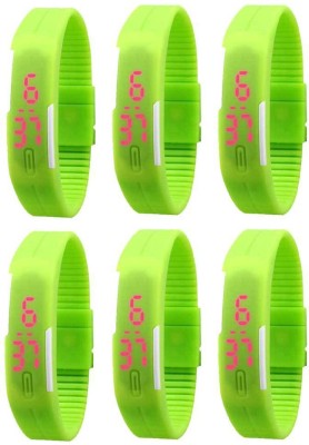 NS18 Silicone Led Magnet Band Combo of 6 Green Digital Watch  - For Boys & Girls   Watches  (NS18)