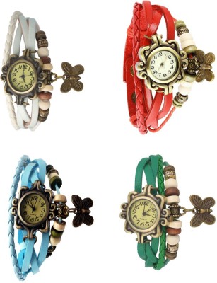 NS18 Vintage Butterfly Rakhi Combo of 4 White, Sky Blue, Red And Green Analog Watch  - For Women   Watches  (NS18)