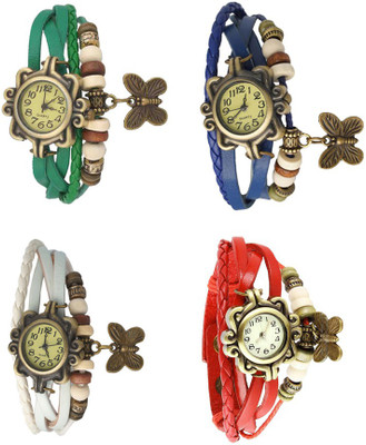 

Kissu Vintage Rakhi Combo of 4 Green, White, Blue And Red Watch - For Women