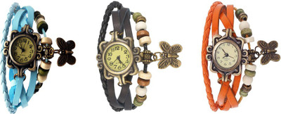 View NS18 Vintage Butterfly Rakhi Watch Combo of 3 Sky Blue, Black And Orange Analog Watch  - For Women Wrist Watches Price Online(NS18)