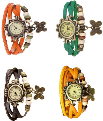 

Kissu Vintage Rakhi Combo of 4 Orange, Brown, Green And Yellow Watch - For Women