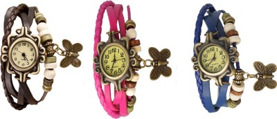 NS18 Vintage Butterfly Rakhi Watch Combo of 3 Brown, Pink And Blue Analog Watch  - For Women   Watches  (NS18)
