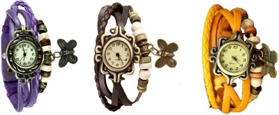 NS18 Vintage Butterfly Rakhi Combo of 3 Purple, Brown And Yellow Analog Watch  - For Women   Watches  (NS18)