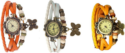 

NS18 Vintage Butterfly Rakhi Combo of 3 Orange, White And Yellow Watch - For Women