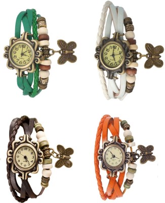 NS18 Vintage Butterfly Rakhi Combo of 4 Green, Brown, White And Orange Analog Watch  - For Women   Watches  (NS18)