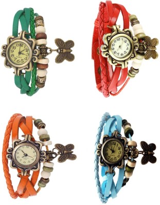 NS18 Vintage Butterfly Rakhi Combo of 4 Green, Orange, Red And Sky Blue Analog Watch  - For Women   Watches  (NS18)