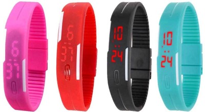 NS18 Silicone Led Magnet Band Watch Combo of 4 Pink, Red, Black And Sky Blue Digital Watch  - For Couple   Watches  (NS18)