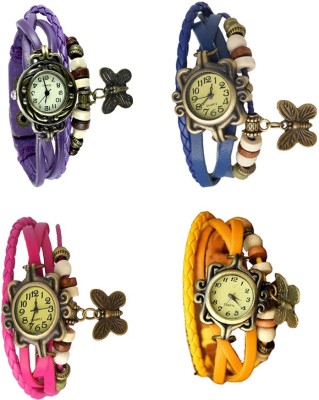 NS18 Vintage Butterfly Rakhi Combo of 4 Purple, Pink, Blue And Yellow Analog Watch  - For Women   Watches  (NS18)