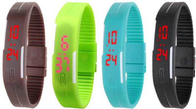 

NS18 Silicone Led Magnet Band Combo of 4 Brown, Green, Sky Blue And Black Watch - For Boys & Girls