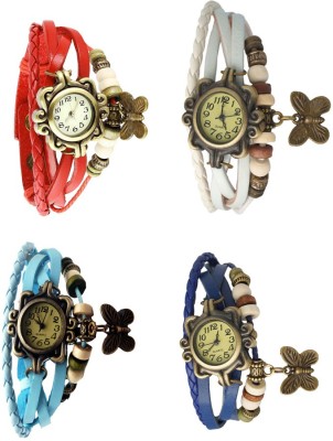 NS18 Vintage Butterfly Rakhi Combo of 4 Red, Sky Blue, White And Blue Analog Watch  - For Women   Watches  (NS18)