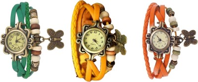 NS18 Vintage Butterfly Rakhi Watch Combo of 3 Green, Yellow And Orange Analog Watch  - For Women   Watches  (NS18)