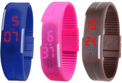 NS18 Silicone Led Magnet Band Combo of 3 Blue, Pink And Brown Digital Watch  - For Boys & Girls   Watches  (NS18)
