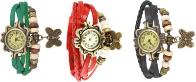 NS18 Vintage Butterfly Rakhi Watch Combo of 3 Green, Red And Black Analog Watch  - For Women   Watches  (NS18)