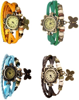 NS18 Vintage Butterfly Rakhi Combo of 4 Yellow, Sky Blue, Green And Brown Analog Watch  - For Women   Watches  (NS18)