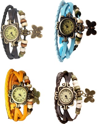 NS18 Vintage Butterfly Rakhi Combo of 4 Black, Yellow, Sky Blue And Brown Analog Watch  - For Women   Watches  (NS18)