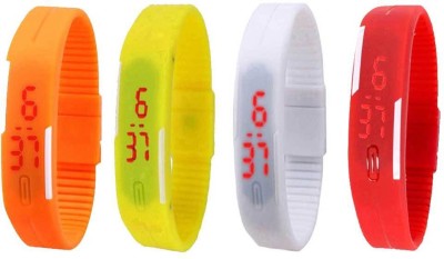 NS18 Silicone Led Magnet Band Watch Combo of 4 Orange, Yellow, White And Red Digital Watch  - For Couple   Watches  (NS18)
