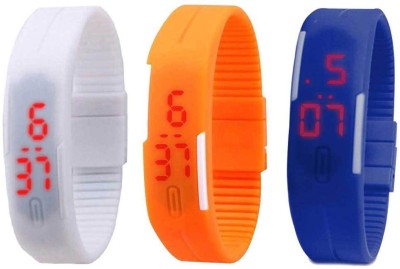 NS18 Silicone Led Magnet Band Combo of 3 White, Orange And Blue Digital Watch  - For Boys & Girls   Watches  (NS18)